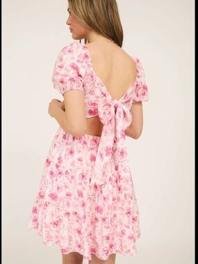 mine Pink Floral Tie-Back Tiered Casual Dress